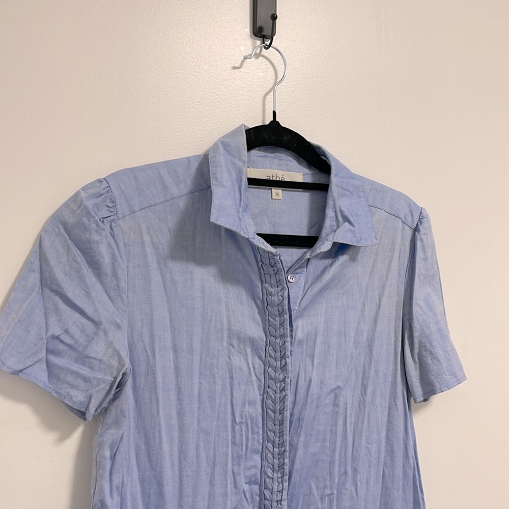 Athe Vanessa Bruno Coralie Cotton-Poplin Braided Placket Blue Drop-waist dress - Picture 6 of 8